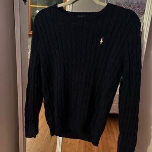 polo navy cotton cable-knit crewneck sweater discontinued color way